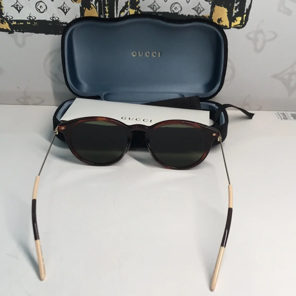 Brand New Gucci GG1048S 002 Round Sunglasses – Havana with Green Lenses ✨